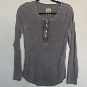 Chaser Charcoal Long Sleeve Top with Button Detail Sz L